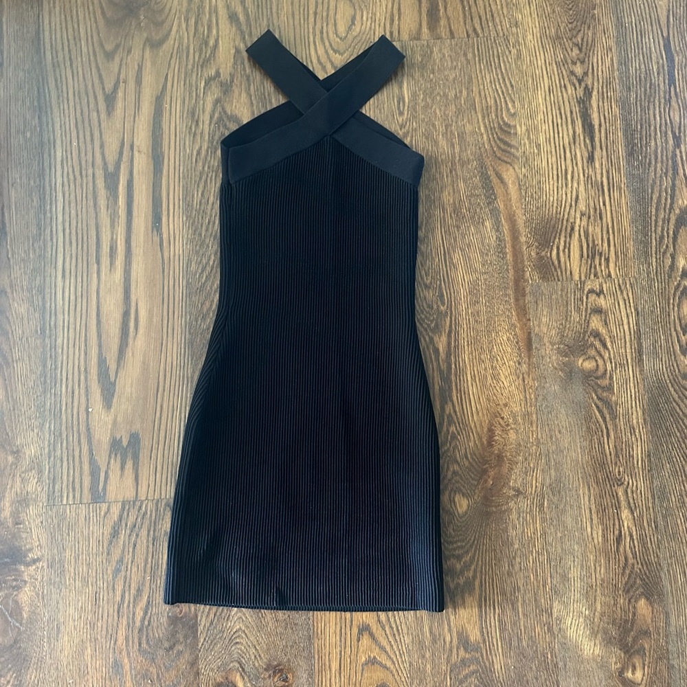 Babaton Black Sleeveless Halter Mini Dress